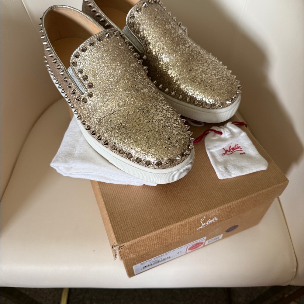 Christian Louboutin Gold Spiked Slip-On Sneakers